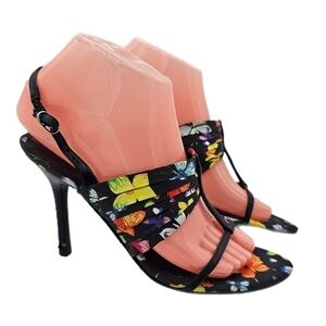 Nine West Ladies Black and Floral SANDALS Size 6.5 Womans Heels